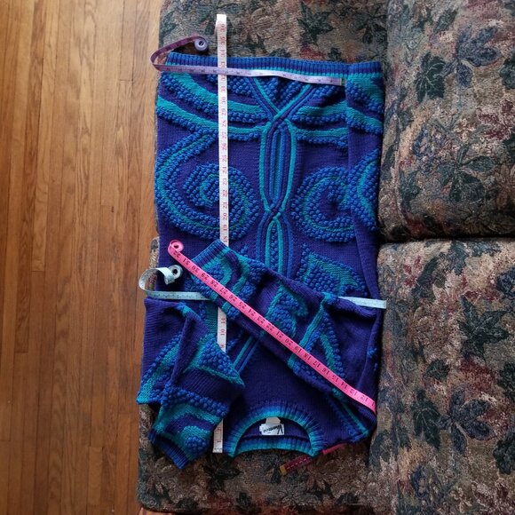 Rare, vintage 80s, 3-D, thick cotton, handmade sweater, M, flowers/geometric - Picture 10 of 11